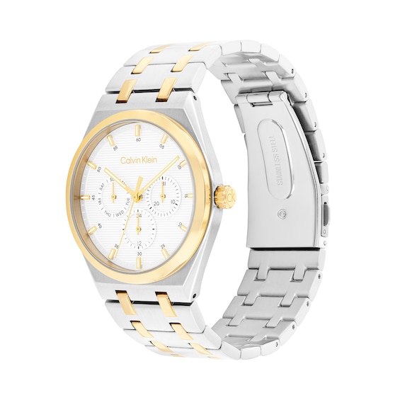 Men's Calvin Klein Motion Chronograph Watch with White Dial and Two-Tone Bracelet (Model: 25200533)