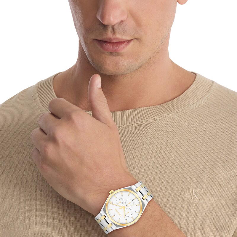 Main Image 4 of Men's Calvin Klein Motion Chronograph Watch with White Dial and Two-Tone Bracelet (Model: 25200533)
