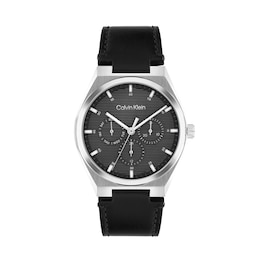 Men's Calvin Klein Motion Chronograph Watch with Grey Dial and Black Leather Strap (Model: 25200524)
