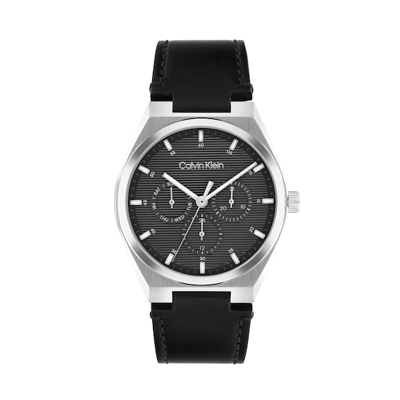 Men's Calvin Klein Motion Chronograph Watch with Grey Dial and Black Leather Strap (Model: 25200524)