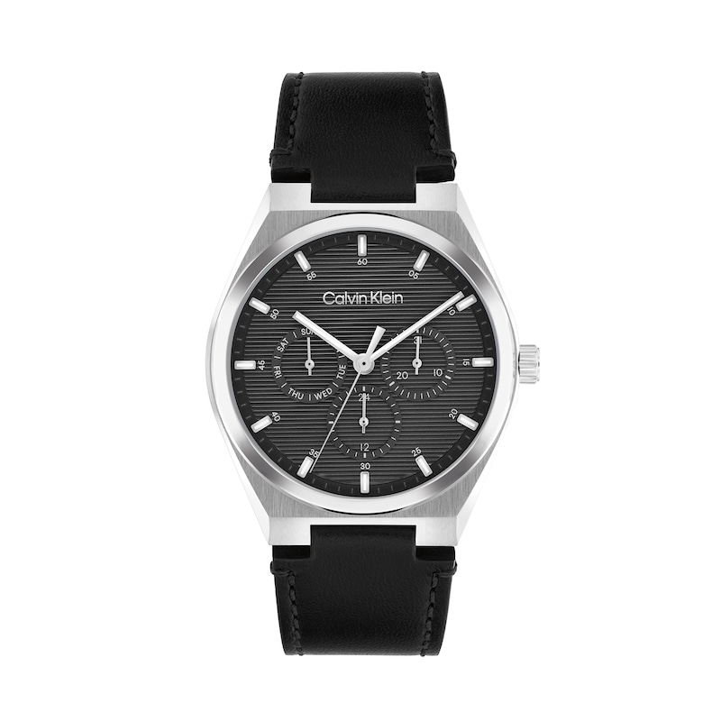 Main Image 1 of Men's Calvin Klein Motion Chronograph Watch with Grey Dial and Black Leather Strap (Model: 25200524)