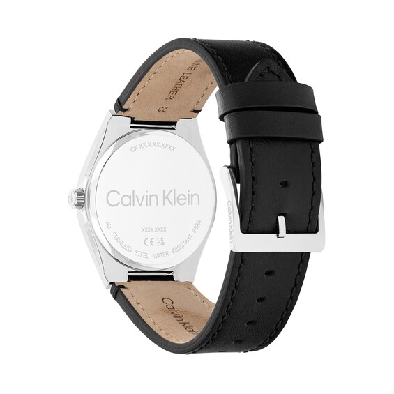 Men's Calvin Klein Motion Chronograph Watch with Grey Dial and Black Leather Strap (Model: 25200524)