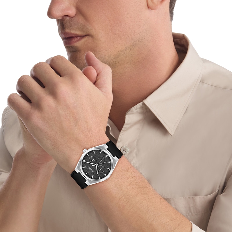 Main Image 4 of Men's Calvin Klein Motion Chronograph Watch with Grey Dial and Black Leather Strap (Model: 25200524)