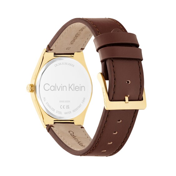 Men's Calvin Klein Motion Chronograph Watch with White Dial and Brown Leather Strap (Model: 25200523)