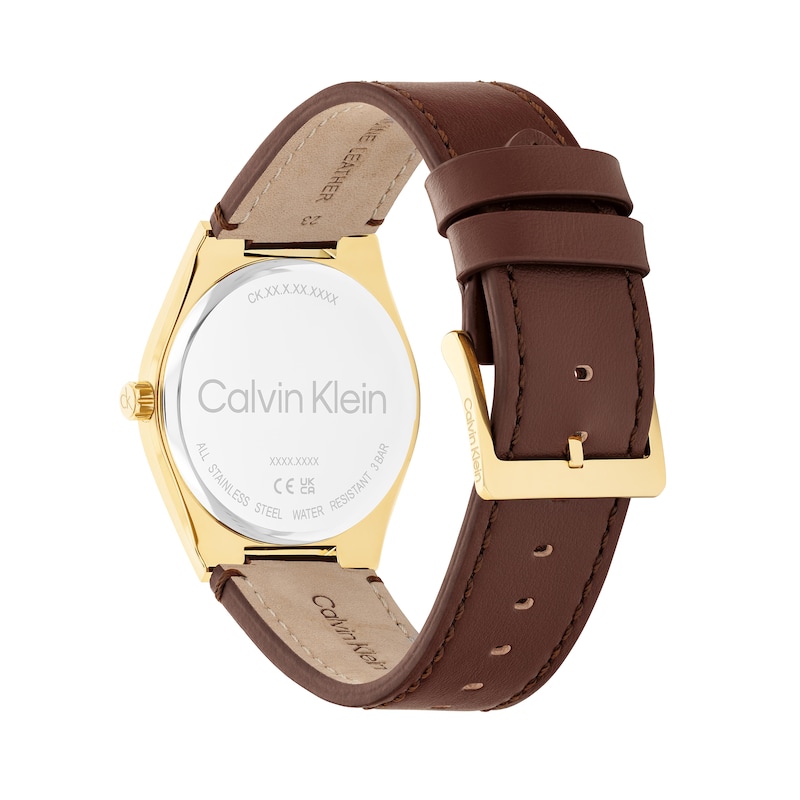 Main Image 3 of Men's Calvin Klein Motion Chronograph Watch with White Dial and Brown Leather Strap (Model: 25200523)