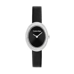 Ladies' Calvin Klein Analog Watch with Black Oval Dial and Crystal Bezel (Model: 25100145)