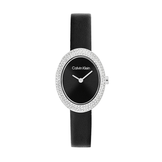 Ladies' Calvin Klein Analog Watch with Black Oval Dial and Crystal Bezel (Model: 25100145)