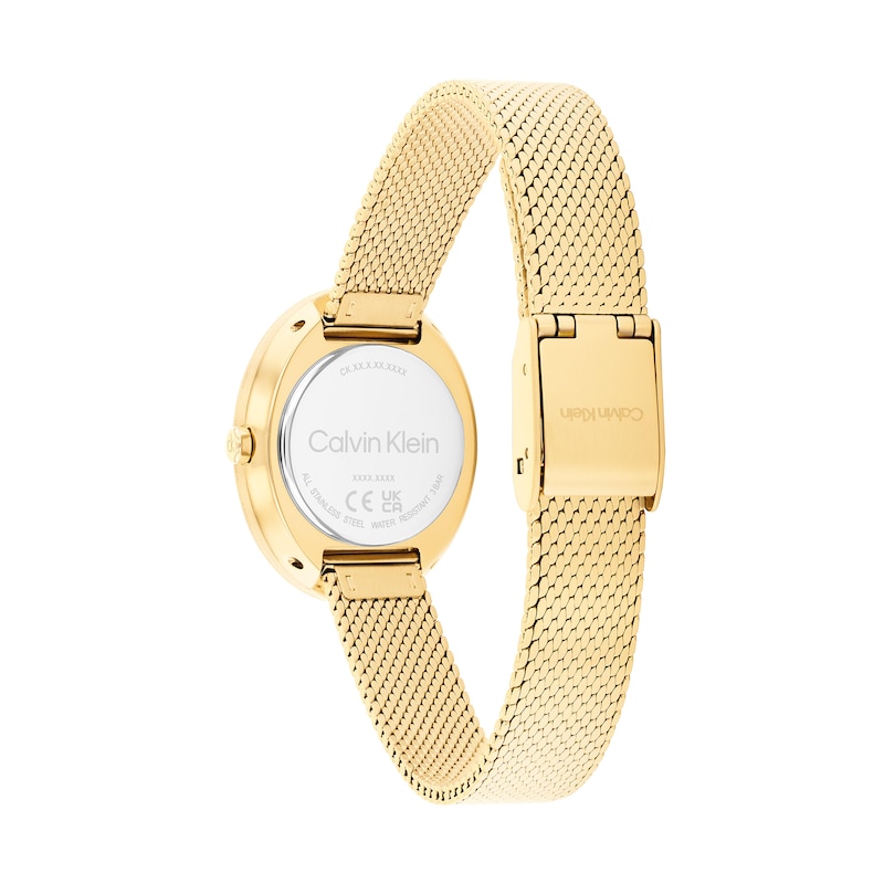 Main Image 3 of Ladies' Calvin Klein Twisted Bezel Oval Analog Watch with Green Dial and Gold-Tone Mesh Bracelet (Model: 20614022)