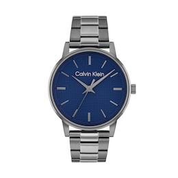 Men's Calvin Klein Navy Blue Dial Analog Watch with Grey Ion-Plated Stainless Steel Bracelet (Model: 25200502)
