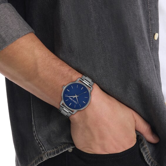 Men's Calvin Klein Navy Blue Dial Analog Watch with Grey Ion-Plated Stainless Steel Bracelet (Model: 25200502)