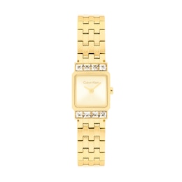 Ladies' Calvin Klein Poise Square Analog Watch with Gold-Tone Dial and Crystal Bezel (Model: 25100162)