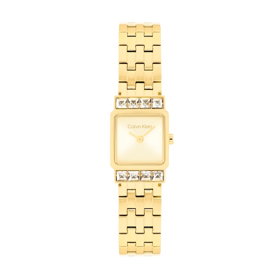 Ladies' Calvin Klein Poise Square Analog Watch with Gold-Tone Dial and Crystal Bezel (Model: 25100162)