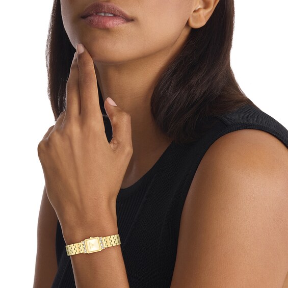 Ladies' Calvin Klein Poise Square Analog Watch with Gold-Tone Dial and Crystal Bezel (Model: 25100162)