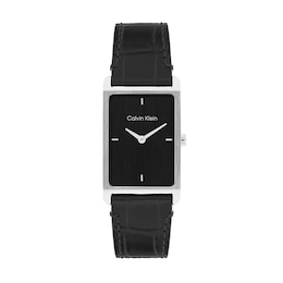 Men's Calvin Klein Dapper Black Rectangle Dial Watch with Black Leather Strap (Model: 25200528)