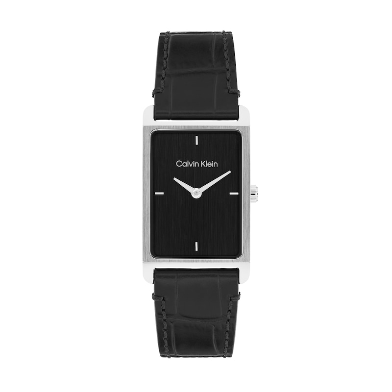 Main Image 1 of Men's Calvin Klein Dapper Black Rectangle Dial Watch with Black Leather Strap (Model: 25200528)