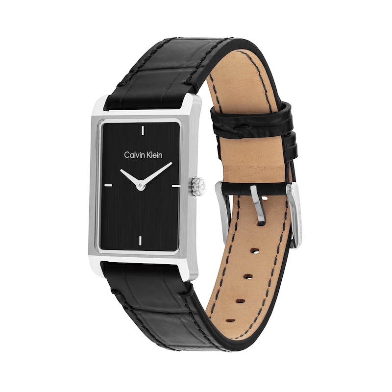 Main Image 2 of Men's Calvin Klein Dapper Black Rectangle Dial Watch with Black Leather Strap (Model: 25200528)