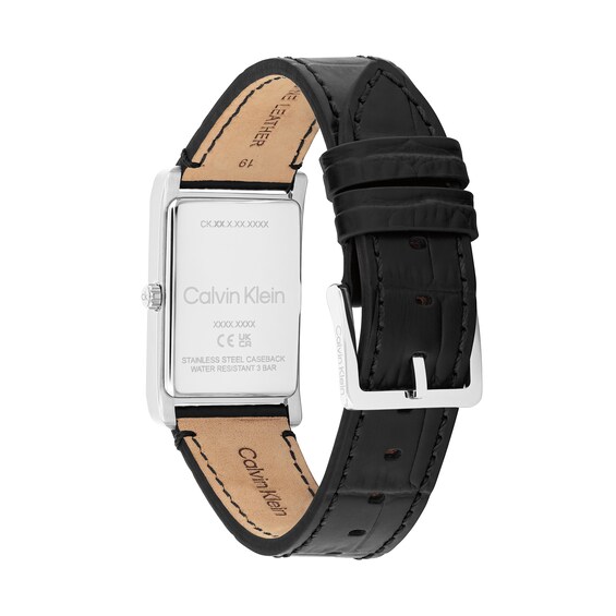 Men's Calvin Klein Dapper Black Rectangle Dial Watch with Black Leather Strap (Model: 25200528)