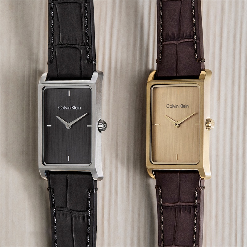 Main Image 5 of Men's Calvin Klein Dapper Black Rectangle Dial Watch with Black Leather Strap (Model: 25200528)