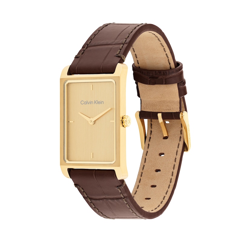 Main Image 2 of Men's Calvin Klein Dapper Gold-Tone Rectangle Dial Watch with Brown Leather Strap (Model: 25200530)