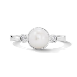 7.0mm Freshwater Cultured Pearl and 1/10 CT. T.W. Lab-Grown Diamond Ring in Sterling Silver
