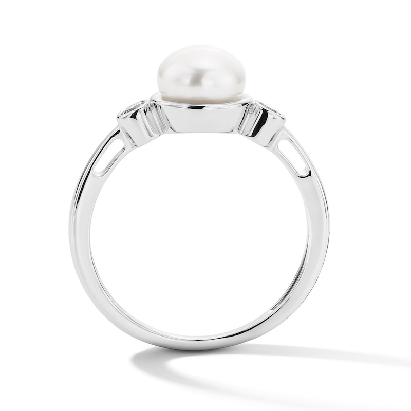 Main Image 3 of 7.0mm Freshwater Cultured Pearl and 1/10 CT. T.W. Lab-Grown Diamond Ring in Sterling Silver