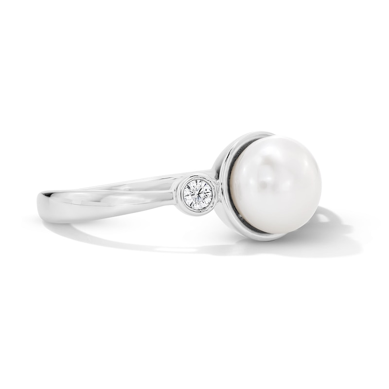 Main Image 4 of 7.0mm Freshwater Cultured Pearl and 1/10 CT. T.W. Lab-Grown Diamond Ring in Sterling Silver