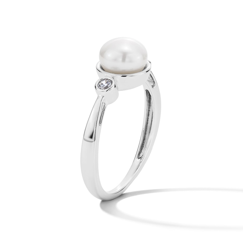 Main Image 5 of 7.0mm Freshwater Cultured Pearl and 1/10 CT. T.W. Lab-Grown Diamond Ring in Sterling Silver