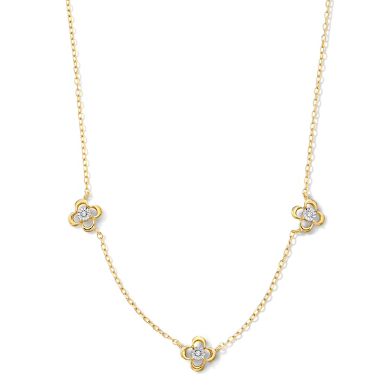 Lab-Grown Diamond-Accent Flower Station Necklace in Sterling Silver with 14K Gold Plate (F/Si2)