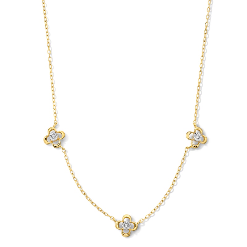 Main Image 1 of Lab-Grown Diamond-Accent Flower Station Necklace in Sterling Silver with 14K Gold Plate (F/SI2)