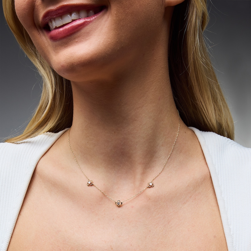 Main Image 2 of Lab-Grown Diamond-Accent Flower Station Necklace in Sterling Silver with 14K Gold Plate (F/SI2)