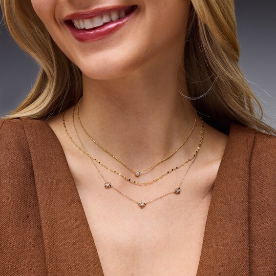 Lab-Grown Diamond-Accent Flower Station Necklace in Sterling Silver with 14K Gold Plate (F/Si2)
