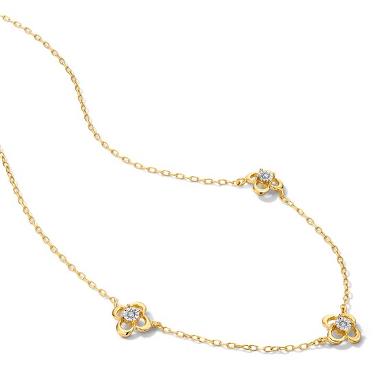 Lab-Grown Diamond-Accent Flower Station Necklace in Sterling Silver with 14K Gold Plate (F/Si2)
