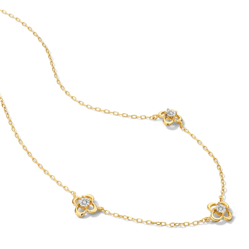 Main Image 4 of Lab-Grown Diamond-Accent Flower Station Necklace in Sterling Silver with 14K Gold Plate (F/SI2)