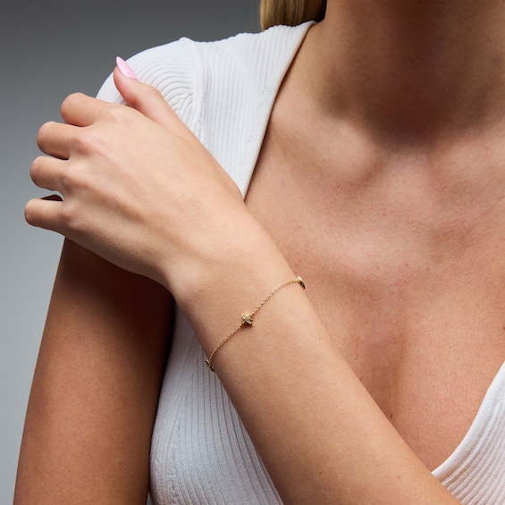 Lab-Grown Diamond-Accent Starburst Station Bracelet in Sterling Silver with 14K Gold Plate (F/Si2) - 7.25″