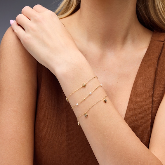 Lab-Grown Diamond-Accent Starburst Station Bracelet in Sterling Silver with 14K Gold Plate (F/Si2) - 7.25″