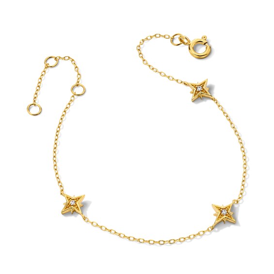 Lab-Grown Diamond-Accent Starburst Station Bracelet in Sterling Silver with 14K Gold Plate (F/Si2) - 7.25″