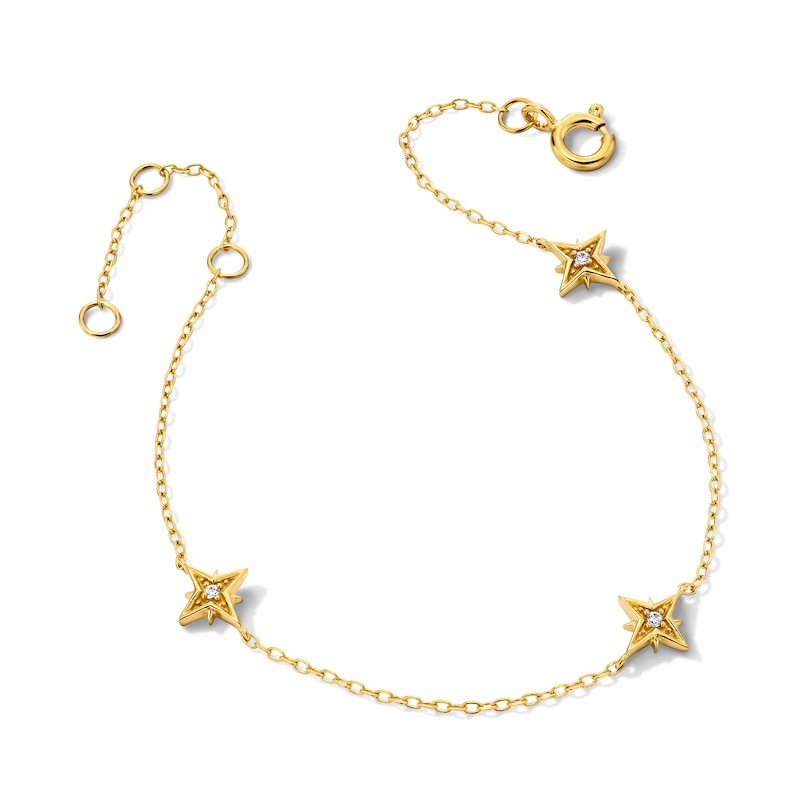 Main Image 4 of Lab-Grown Diamond-Accent Starburst Station Bracelet in Sterling Silver with 14K Gold Plate (F/SI2) - 7.25″