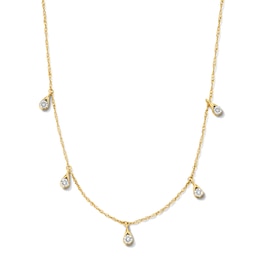 Lab-Grown Diamond-Accent Teardrop Dangle Station Necklace in Sterling Silver with 14K Gold Plate (F/SI2)