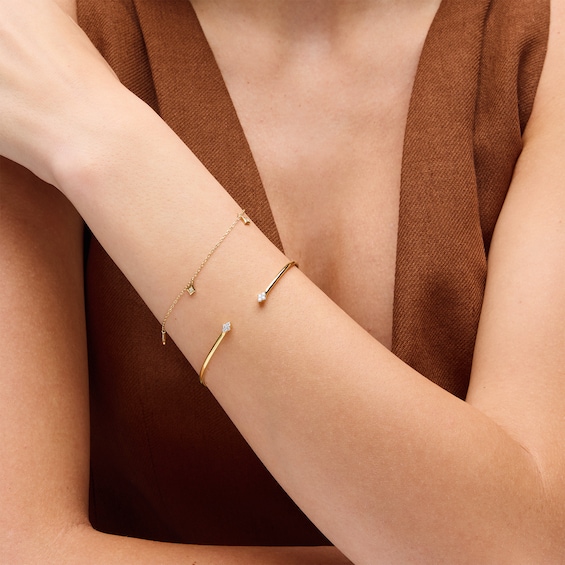 Lab-Grown Diamond-Accent Rhombus Dangle Station Bracelet in Sterling Silver with 14K Gold Plate (F/Si2) - 7.25″