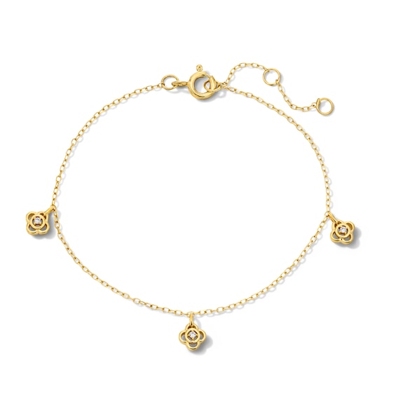 Lab-Grown Diamond-Accent Flower Dangle Station Bracelet in Sterling Silver with 14K Gold Plate (F/Si2) - 7.25″