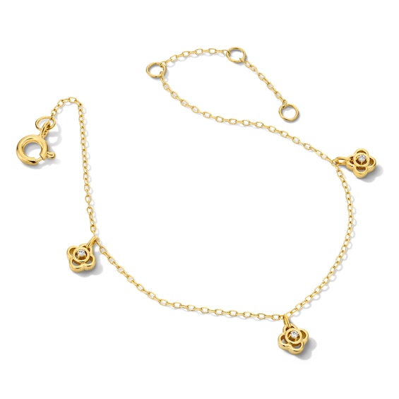 Lab-Grown Diamond-Accent Flower Dangle Station Bracelet in Sterling Silver with 14K Gold Plate (F/Si2) - 7.25″