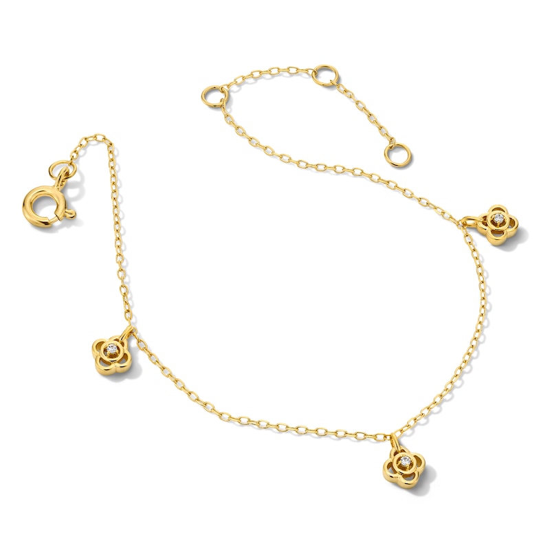 Main Image 3 of Lab-Grown Diamond-Accent Flower Dangle Station Bracelet in Sterling Silver with 14K Gold Plate (F/SI2) - 7.25″