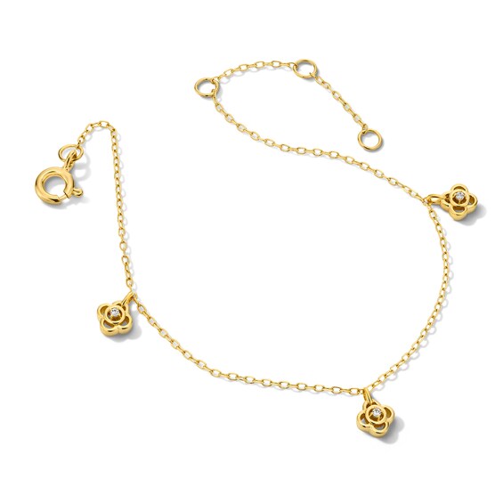 Lab-Grown Diamond-Accent Flower Dangle Station Bracelet in Sterling Silver with 14K Gold Plate (F/Si2) - 7.25″