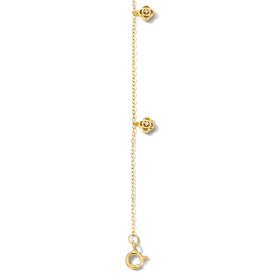 Lab-Grown Diamond-Accent Flower Dangle Station Bracelet in Sterling Silver with 14K Gold Plate (F/Si2) - 7.25″