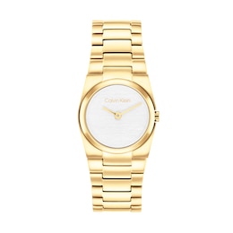 Ladies’ Calvin Klein CK Unite Analog Watch with White Dial and Gold-Tone Bracelet (Model: 25100122)