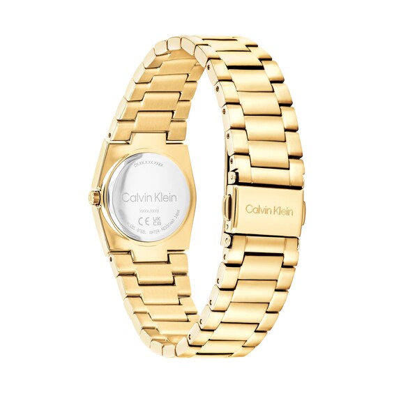 Ladies’ Calvin Klein CK Unite Analog Watch with White Dial and Gold-Tone Bracelet (Model: 25100122)