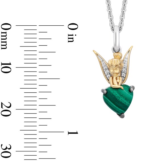 Enchanted Disney Tinker Bell Malachite Heart and Diamond Accent Pendant in Sterling Silver and 14K Gold Plate - 19"