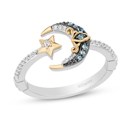 Enchanted Disney Jasmine Blue Topaz and 1/10 CT. T.W. Diamond Moon and Stars Open Ring in Sterling Silver and 10K Gold