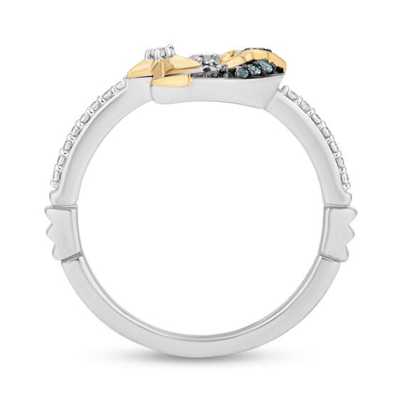 Enchanted Disney Jasmine Blue Topaz and 1/10 CT. T.w. Diamond Moon and Stars Open Ring in Sterling Silver and 10K Gold