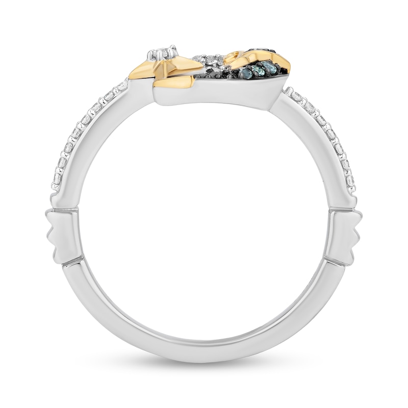Main Image 3 of Enchanted Disney Jasmine Blue Topaz and 1/10 CT. T.W. Diamond Moon and Stars Open Ring in Sterling Silver and 10K Gold